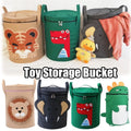 Felt animal-face toy storage buckets in tiger, lion, elephant and dinosaur designs