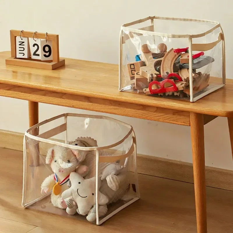 Large clear-sided folding toy storage box