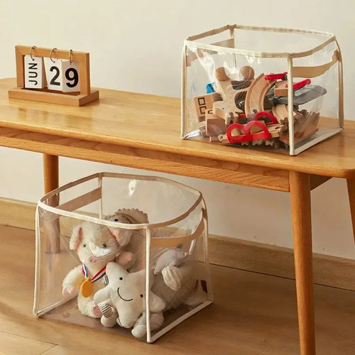 Large clear-sided folding toy storage box